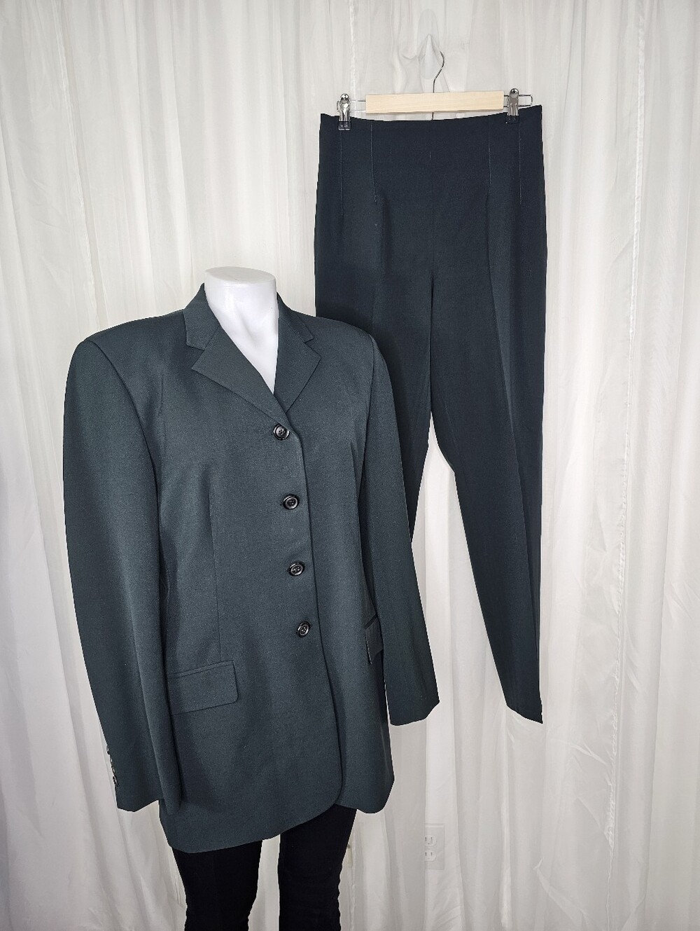 Piazza Sempione Italian Dark Teal Trousers & Blazer Suit Wool IT 46 / US 10/12